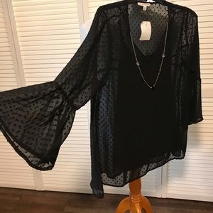 NWT Notations Black Blouse W/Necklace Sz M